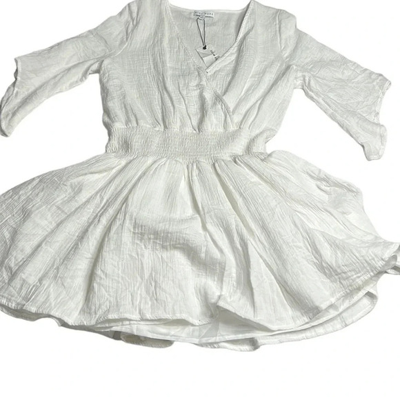 MIOU MUSE NWT  white mini flare gauze dress,cotton, smocked waistline - Picture 14 of 14